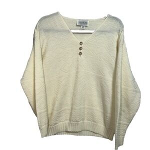 Carly Blake Womens Long Sleeve Cream Pullover Acrylic‎ Sweater Buttons Medium